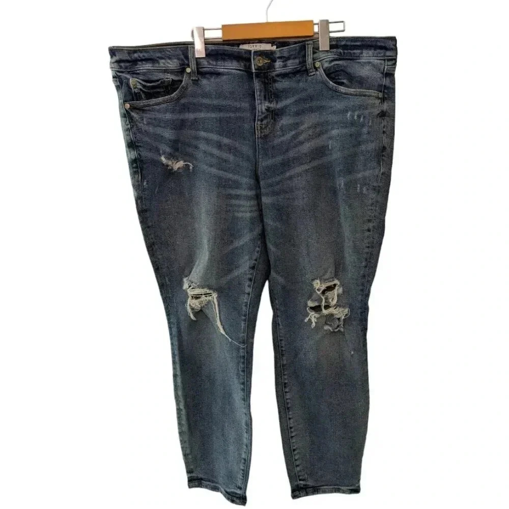 Torrid Denim Womens Plus Size 22T Blue Distressed Mid-rise Skinny Jeans